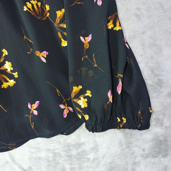 Madewell Womens S Black Floral Smocked Blouse Long Sleeve Romantic Boho Chic - Picture 3 of 13